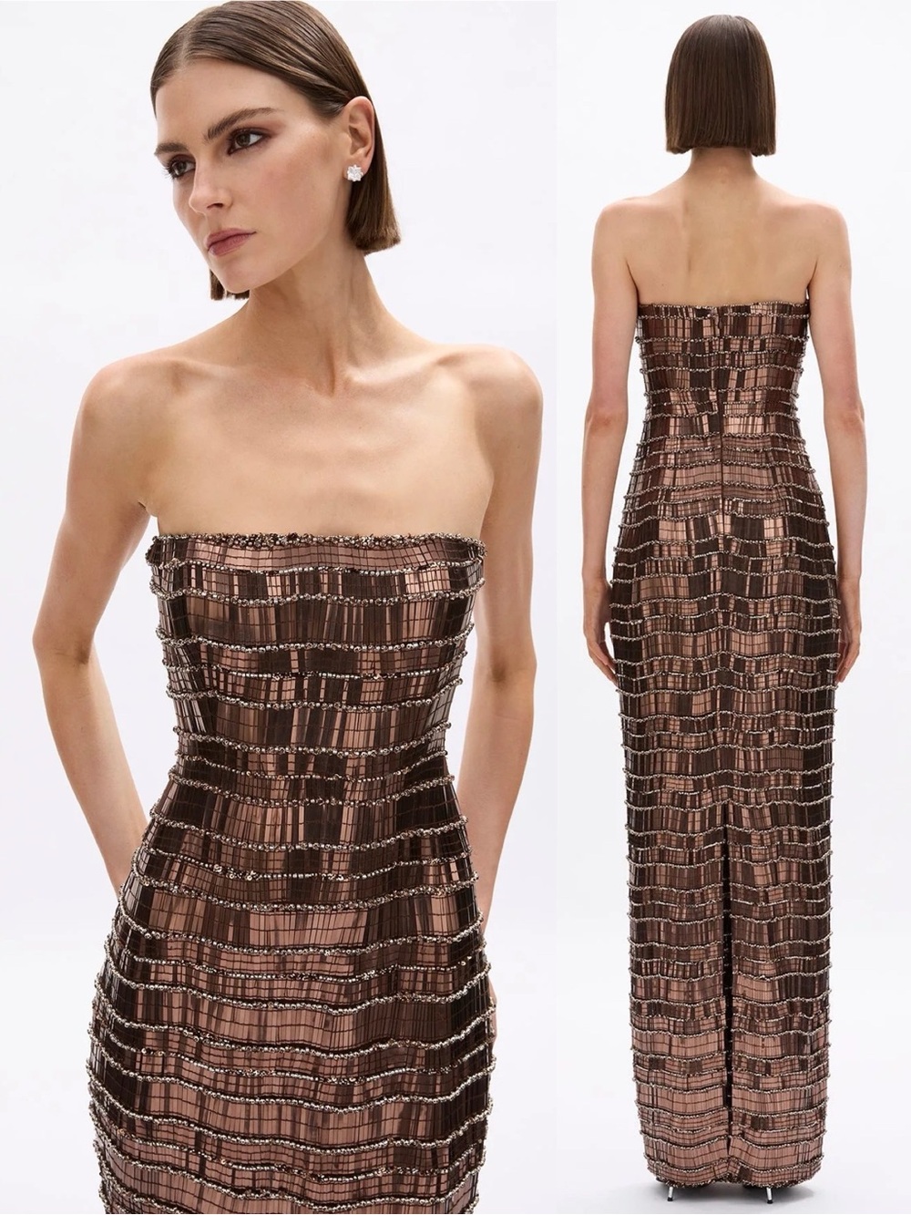 Rachel Gilbert Sylvie Sequin Rhinestone Embellished Gown Chocolate NEW with tags